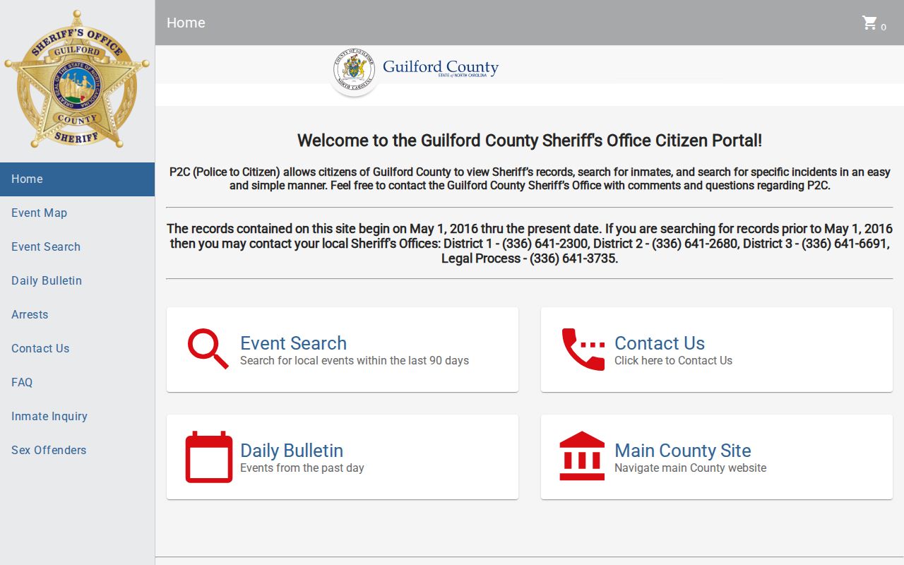 Guilford County arrest search on the GCSO Police-to-Citizen portal