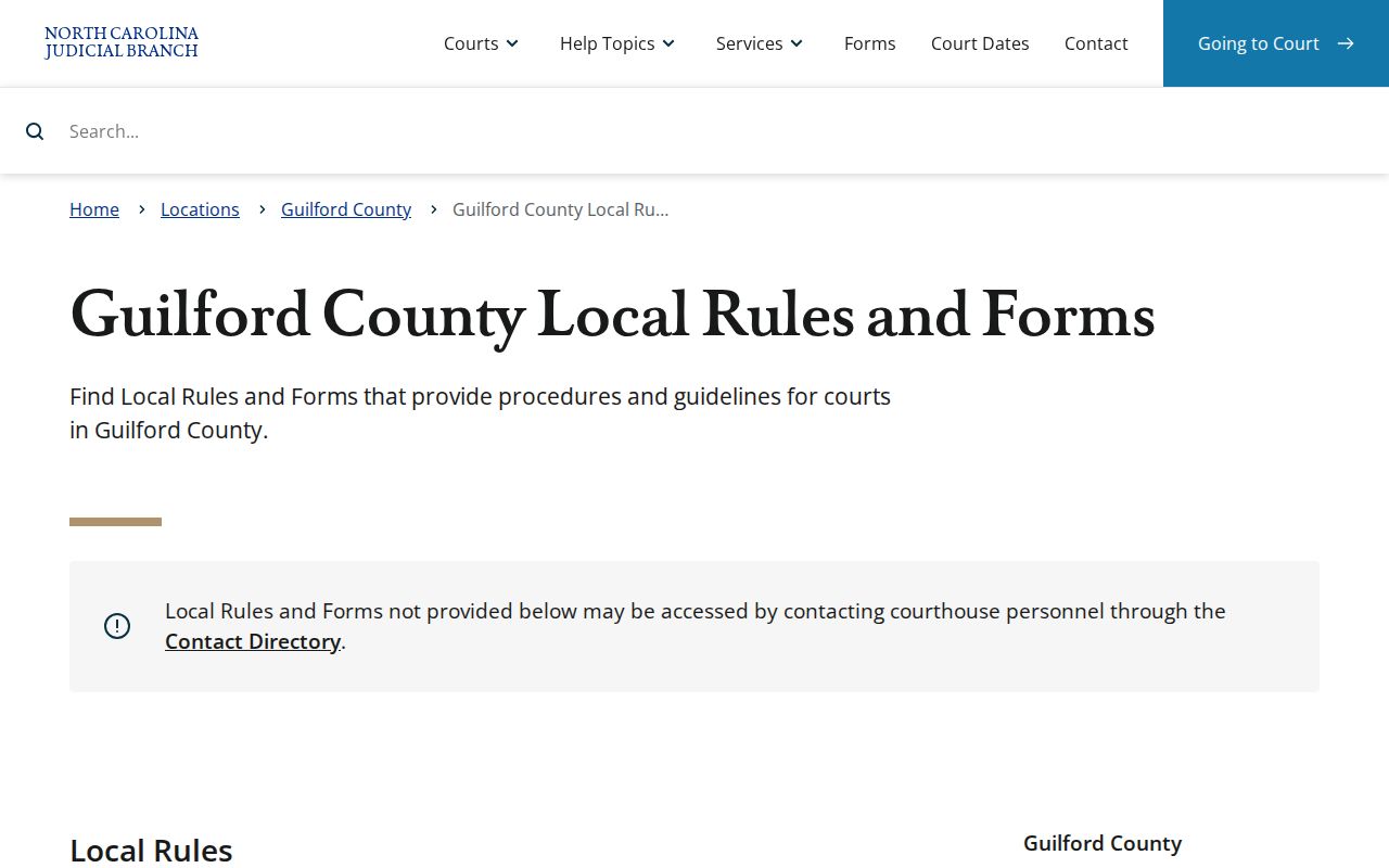Guilford County criminal court case local rules and forms