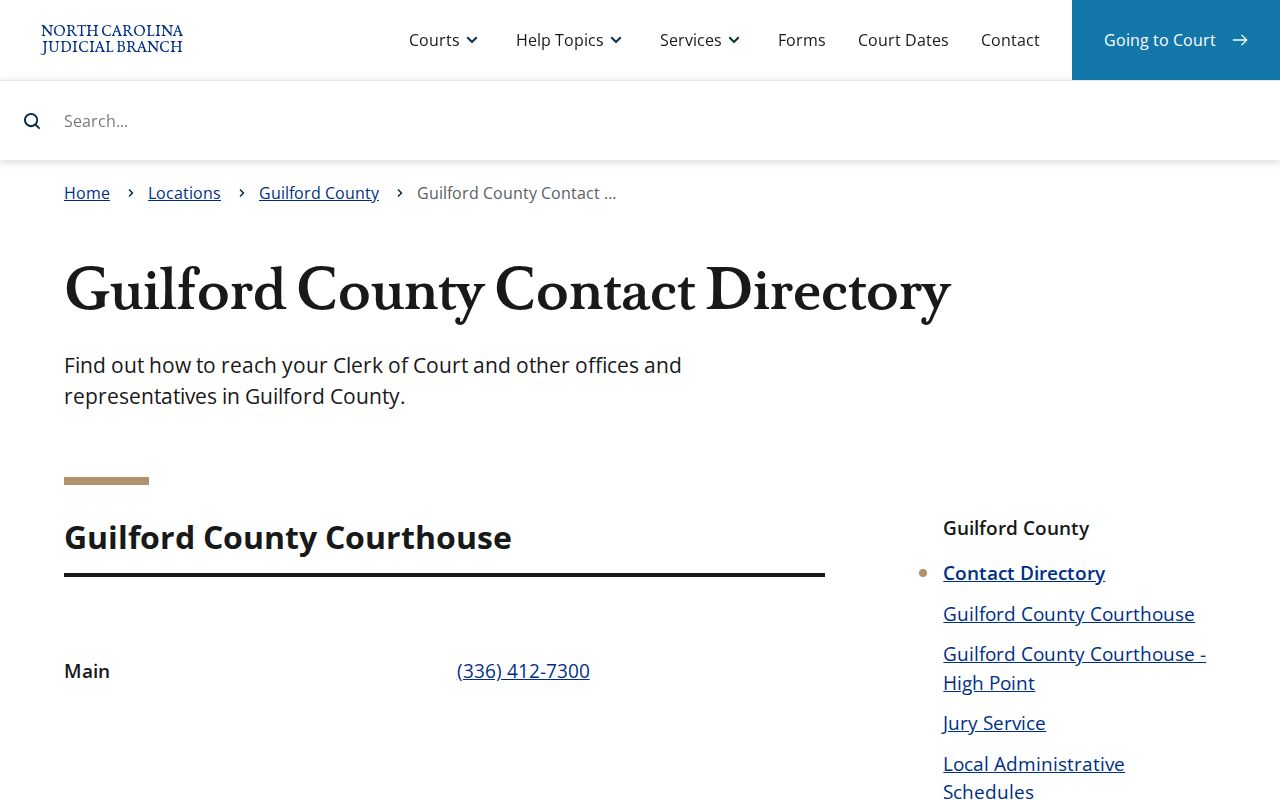 Guilford County criminal court case clerk and court contact directory