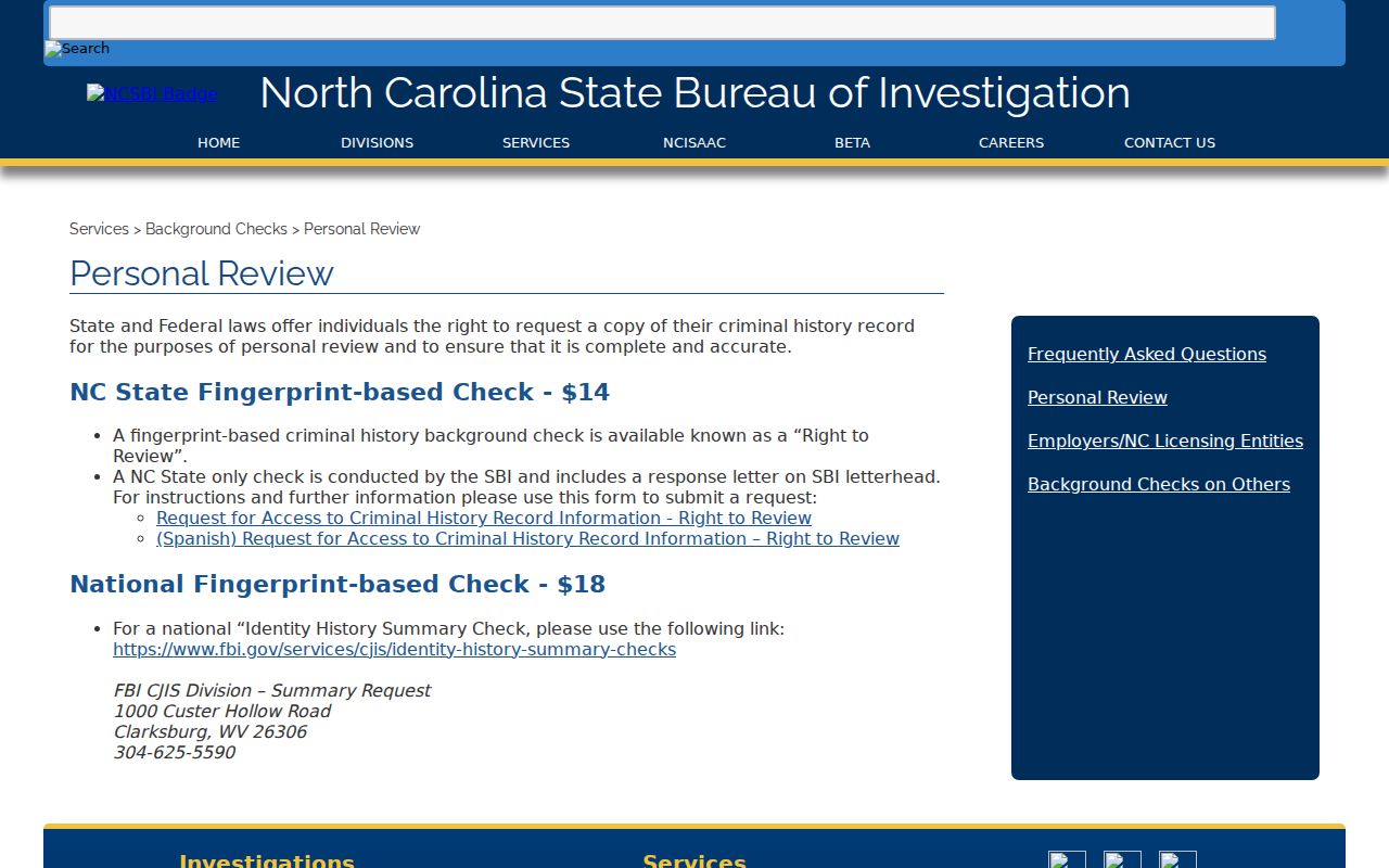 Guilford County criminal history SBI Right to Review page