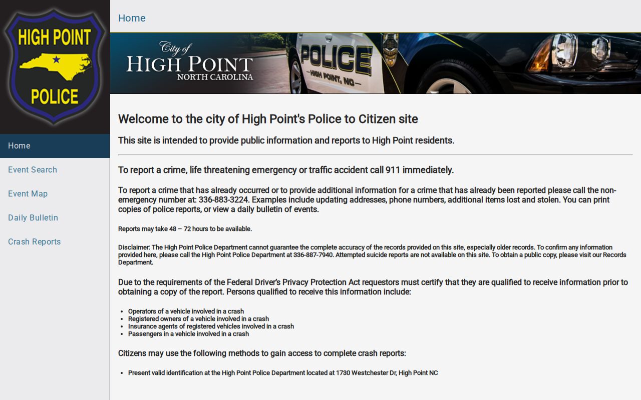 High Point Guilford County Police P2C criminal record search
